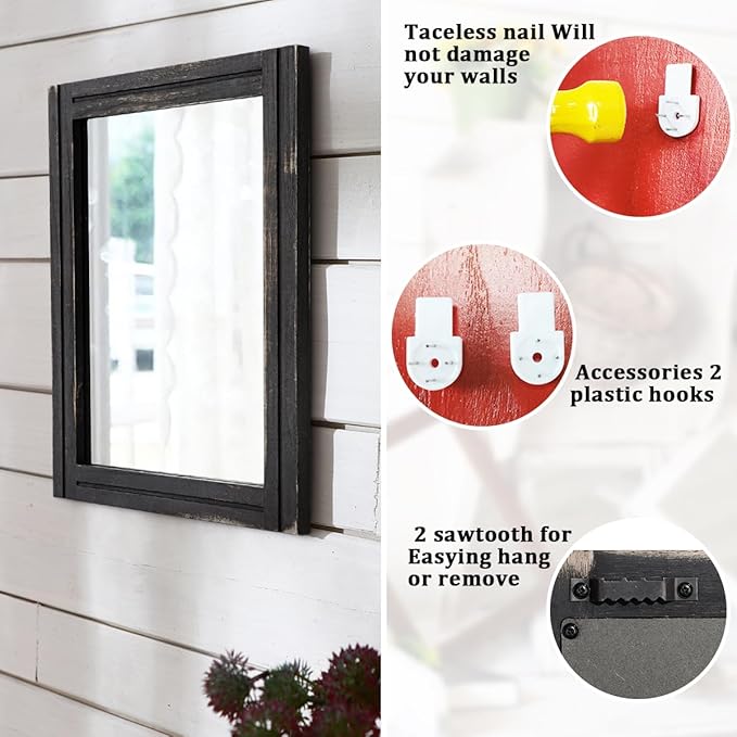 AAZZKANG Wall Mounted Mirror Small Rectangular Retro Mirrors with Wood Frame for Bedroom Living Room Bathroom Entryway