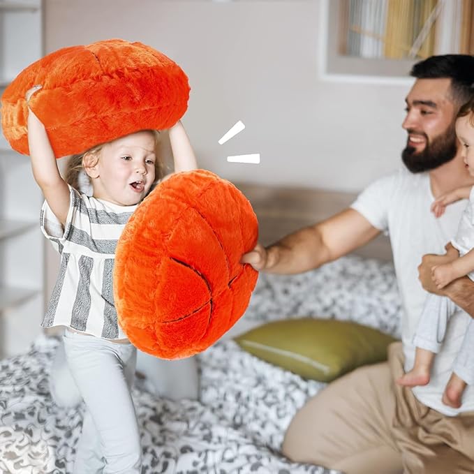 Plush Basketball Pillow 2 Pack, Soft Fluffy Round Basketball Shaped Throw Pillows for Kids Room, Sofa & Bed Decor, Seat Cushion Alternative for Gaming & Sports Room 15.7 Inch