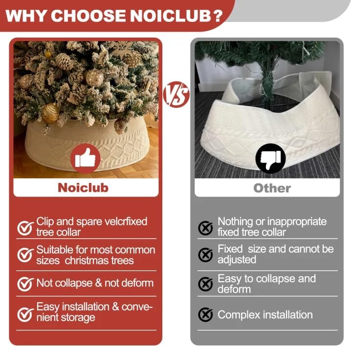 Noiclub Knit Christmas Tree Collar, Christmas Tree Skirt, Cream, 23-30 in - Image 4