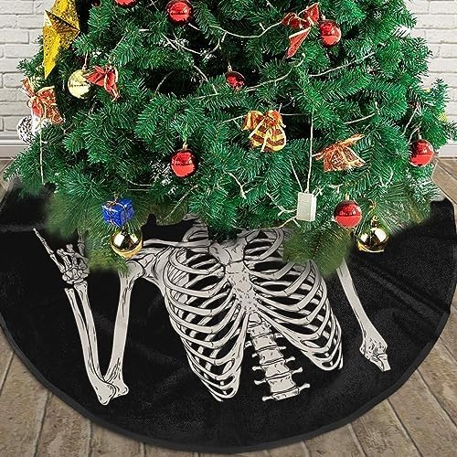 Skeleton Skull Tree Skirts Xmas Ornaments, Boho Hippie Tree Mat for Christmas Party Holiday All Occasions 30" - Image 5