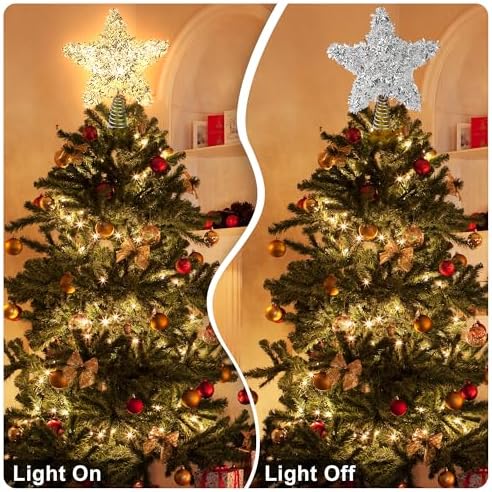 LAWOHO Christmas Tree Topper Star, Exquisite Christmas Decor, 10 Inch Shiny Silver Christmas Tree Decoration with 6H Timer, 20 Warm LED Lights for Xmas Tree, Holiday & Party, Indoor Decor - Image 4