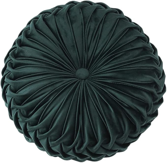 Baiyuruodie Round Velvet Pillow, Sofa Bed Bedroom Decorative Throw Pillow (38cm, Dark Green)
