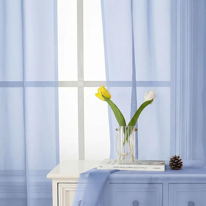 Lecloud Denim Blue Sheer Curtains 72 Inches Long 2 Panels, Rod Pocket Light Filtering Curtains for Living Room Bedroom Dining Room, Voile Farmhouse Solid Drapes for Windows, Each Panel 42" W x 72" L