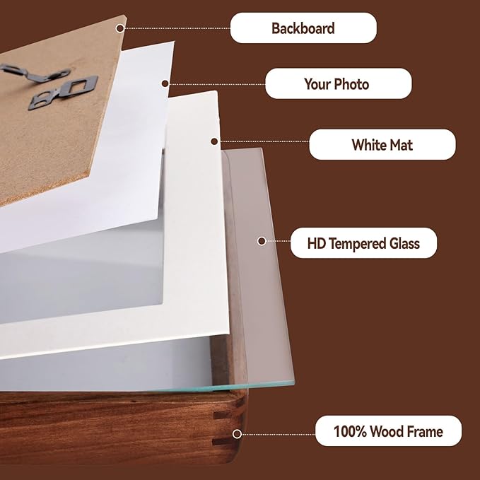 11x14 Collage Picture Frame Walnut Wood, Multiple Five 4x6 Photos or 11x14 without Mat, Rustic Photo Frame with Tempered Glass Hanging Displaying Horizontally or Vertically
