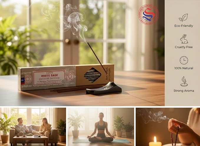 Satya Smudge Incense Stick ?€? Hand-Rolled Indian Masala Incense for Meditation, Yoga & Spiritual Cleansing Pack of 6 (Smudge White Sage)
