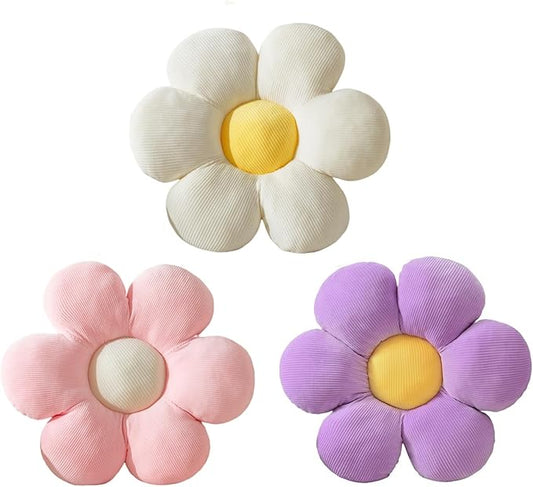 CANGHI Flower Pillow - 3 Pcs Flower Shaped Throw Pillow 15.7'' Cute Daisy Flower Pillow Flower Seating Cushions for Adults Kids Home Bedroom Sofa Chair Couch Decor (White/Pink/Purple, 15.74 in)