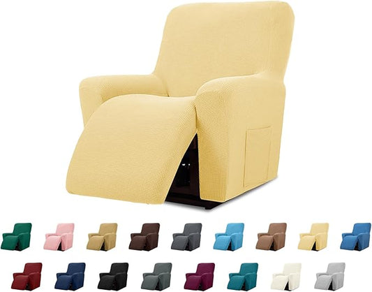 Cupuamon Recliner Chair Covers,Lazy Boy Recliner Covers Stretch Reclining Covers 1 Piece Furniture Protector with Elastic Bottom for Dog,Kids-Champagne