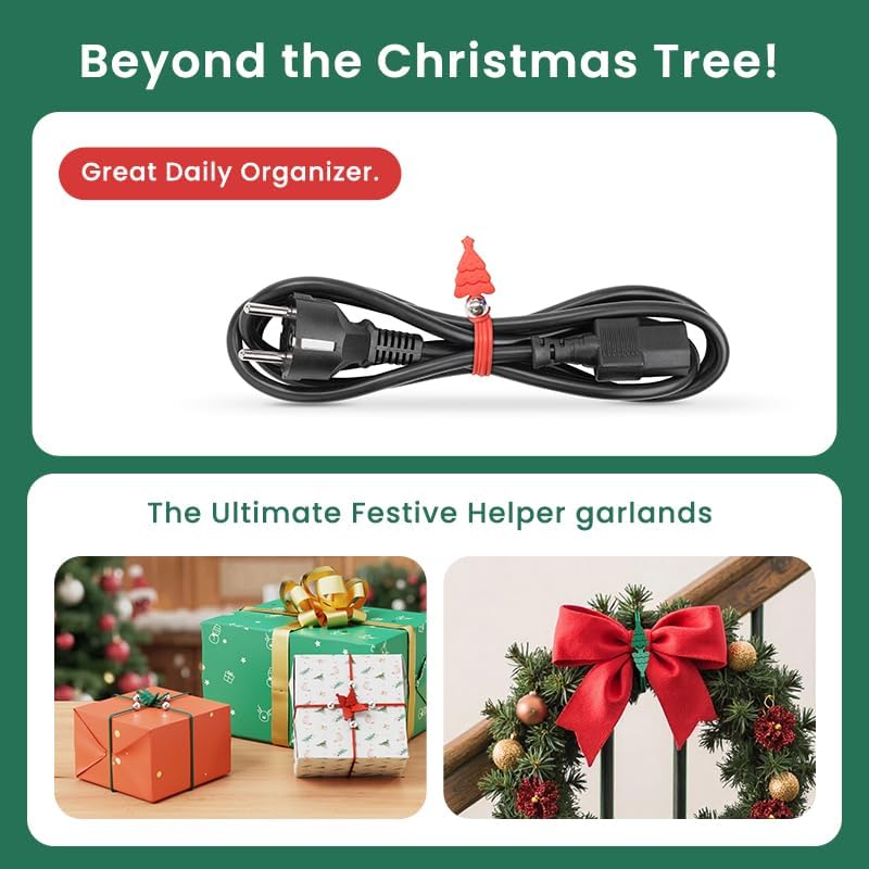 Ornament Hooks for Hanging Christmas Decorations, No-Slip Hanging Hooks for Xmas, Multi-use Silicone Data Cable Organizer, Reusable Ornament Hanger Hooks for Small & Large Ornaments (16) - Image 4