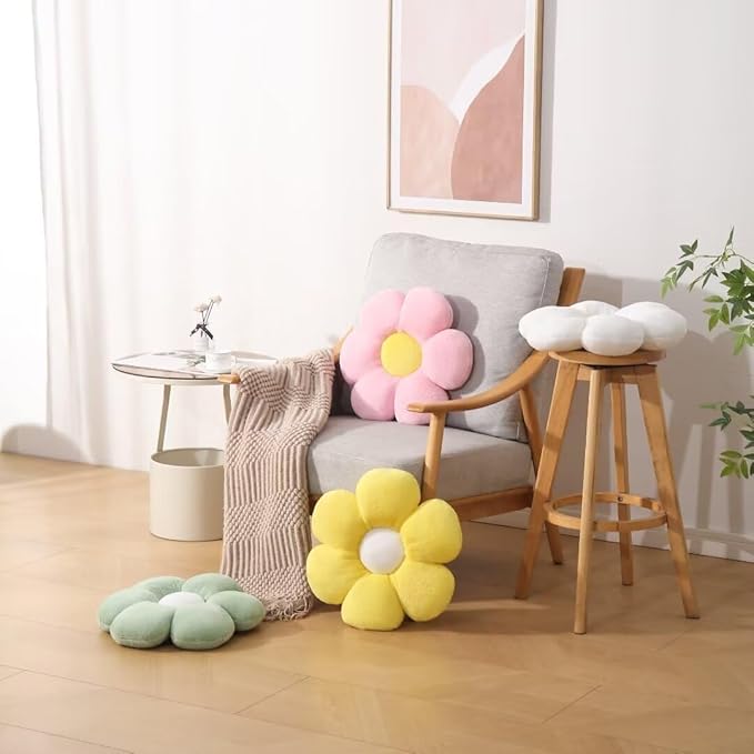 17.7 Inch Yellow Flower Pillow – Daisy Shaped Cute Decorative Flower Throw Pillow, Soft Floral Seating Cushion Floor Pillows for Sofa, Bed, Chair & Room Decorations for Home