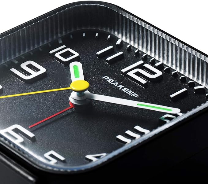 Peakeep 3D Numbers No Tick-Tock Analog Alarm Clock Classic Beep Sound | Snooze, Manual Light and Battery Powered Small for Travel (Black-3D) - Image 2