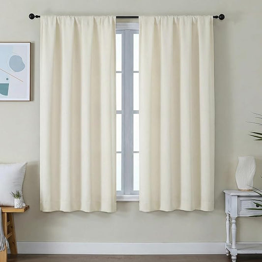 Simplebrand Ava Light Beige Light Filtering Curtains for Bedroom 63 Inch Length 2 Panels Set, Privacy Thermal Insulated Rod Pocket Door Window Curtains for Patio French Door Front Door, W40 x L63 Inch