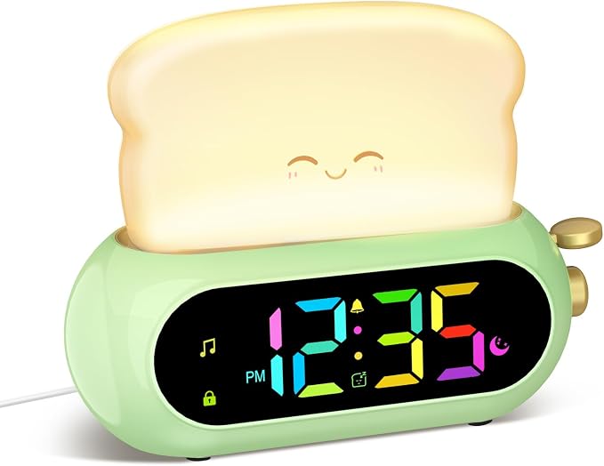 Netzu Alarm Clock for Kids, OK to Wake Clock with Night Light and Sound Machine, Pink Clock with 10 RGB Color, 6 Alarm Tones, Nap Timer, Snooze, Bedside Clocks for Boys Kids Teens Birthday Gifts by Netzu