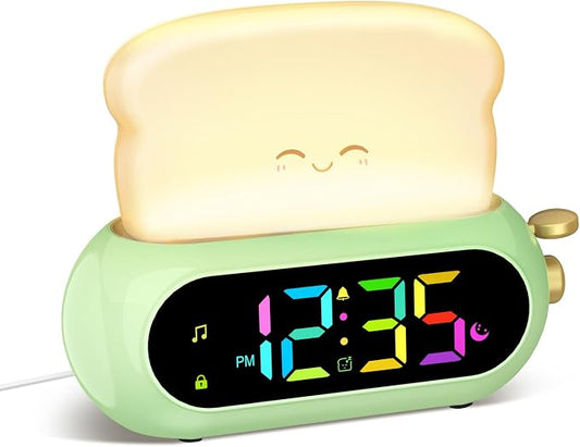 Netzu Alarm Clock for Kids, OK to Wake Clock with Night Light and Sound Machine, Pink Clock with 10 RGB Color, 6 Alarm Tones, Nap Timer, Snooze, Bedside Clocks for Boys Kids Teens Birthday Gifts by Netzu