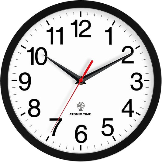 Atomic Wall Clock, Modern 10 Inch Battery Operated Wall Clocks, Analog Clock for Living Room, Office, Home, Bedroom, Kitchen, Bathroom(Black)