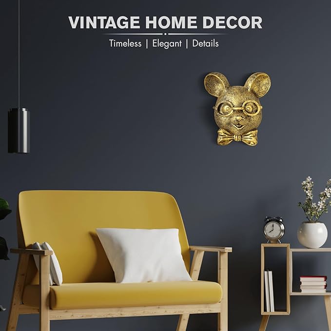 montresor Animal Head Wall Art Sculptures Gold Rat Vintage 3D Wall Decor Art for Whimsigoth Home Wall Decor Lightweight Material Accent Wall Hanging Room Decor for Men Maximalist Decor (Rat)