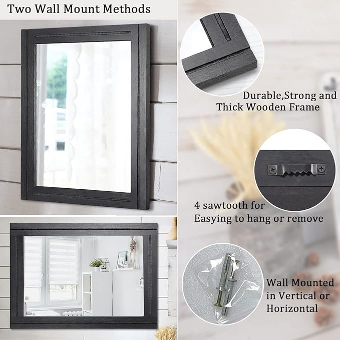 AAZZKANG Large Mirrors for Wall Black 28"x20" Rectangle Wood Framed Mirror Decorative Wall Mirror for Bedroom Living Room