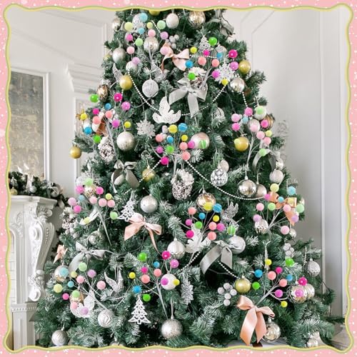 Janinka 8 Pcs Christmas Picks Pastel Christmas Candy Decorations Lollipop Macaron Xmas Tree Picks Xmas Tree Topper Glowing Fur Ball for Vase Fillers DIY Crafts Displays Home New Year - Image 5