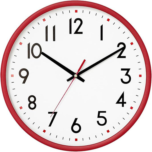 HZDHCLH Wall Clock Red,Silent Wall Clocks Battery Operated 12 Inch Modern Non Ticking Analog Clock Decorative for Kitchen Bedroom Living Room Office Classroom