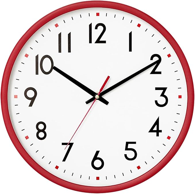 HZDHCLH Wall Clock Red,Silent Wall Clocks Battery Operated 8 Inch Modern Non Ticking Analog Clock Decorative for Kitchen Bedroom Living Room Office Classroom