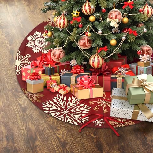 30 Inch Snowflakes Christmas Tree Skirt Red White and Gold Trees Skirt Winter Holiday Xmas Trees Skirts Mat Decor for New Year Festive Farmhouse Party Decorations - Image 3