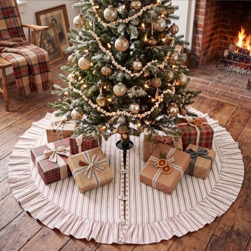 Sosation 60 Inch Vintage Christmas Tree Skirt Red White Striped by Sosation