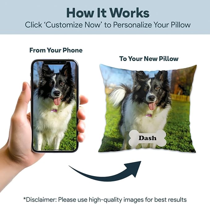 Fabric Textile Products Custom Pillow - USA Made - Personalized Pillows with Pictures or Text - Throw Pillow - Personalized Gift - Grandparent & Couples Gifts - Pet Pillow - Kids Pillows (20"x20")