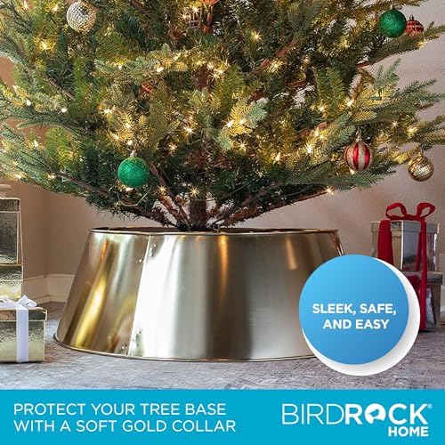 BIRDROCK HOME 4-Panel Christmas Tree Collar - Metal Holiday Skirt Decor - Water Base Protection from Pets (Soft Gold) - Image 4