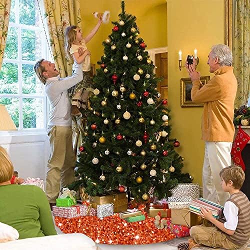FANPROMS Orange Tree Skirt 21 Inches Sparkly Sequins Christmas Tree Skirt for Thanksgiving Fall Party Supply Round Velvet Tree Base Skirt Pencil Halloween Tree Skirts for Xmas Tabletop Tree Decoration - Image 5