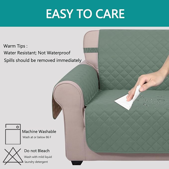 U-NICE HOME Recliner Chair Covers Reversible Quilted Water Repellent Pet Protectors with Elastic Straps (23''Recliner Small, Greyish Green/Taupe)