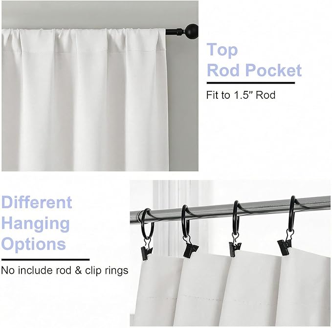 Simplebrand Ava Ivory Light Filtering Curtains for Bedroom 84 Inch Length 2 Panels Set, Solid Thermal Insulated Privacy Nursery Window Treatment Curtains Light Filtering Drapes, W40 x L84 Inch, Ivory