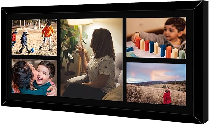Golden State Art, Set of 6, 12x24 Black Wood Picture Frame - Black Mat for 8x10 And 5x7 Photos - Tempered Glass, Sawtooth Hanger, Swivel Tabs - Wall Mounting - Great for Gift