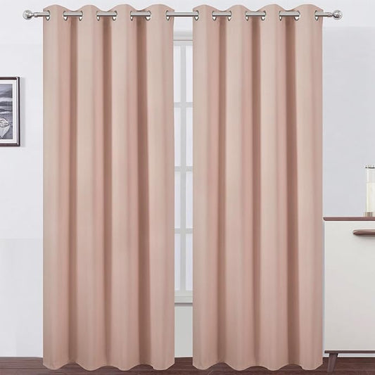 LEMOMO Blackout Curtains 52 x 108 inch/Blush Curtains Set of 2 Panels/Thermal Insulated Room Darkening Bedroom Curtains