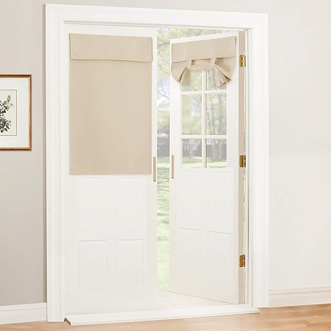 RYB HOME Room Darkening French Door Curtains Thermal Insulated Small Window Covering Durable Vertical Privacy Blinds Tie Up Sidelight Shades for Bedroom, W26 x L40 inch, 1 Panel, Biscotti Beige