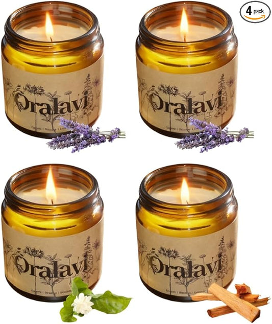 Candle 4 Pack Gift Set for Women&Men, 30 oz 240 Hour Long Lasting,Lavendar Jasmine Sandalwood Soy Candles, Aromatherapy Candles for Home Relaxation | Stress Relief | Meditation | Yoga | SPA