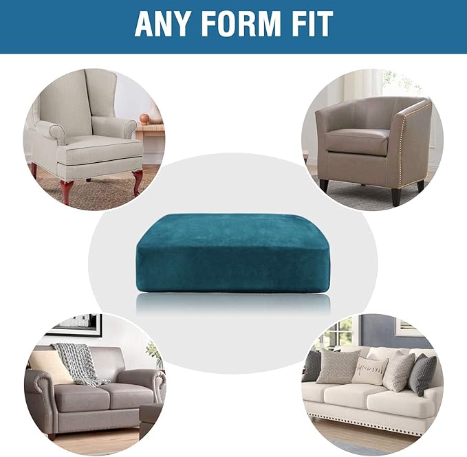 H.VERSAILTEX Velvet Stretch Couch Cushion Cover Plush Cushion Slipcover for Chair Loveseat Sofa Cushion Furniture Protector Seat Cushion Sofa Cover (2 Piece Large Sofa Cushion Covers, Deep Teal)
