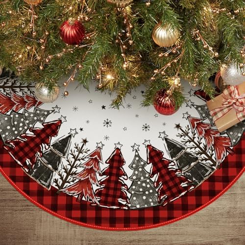 AVOIN colorlife Red and Black Buffalo Plaid Christmas Tree Skirt 36 Inch by AVOINcolorlife