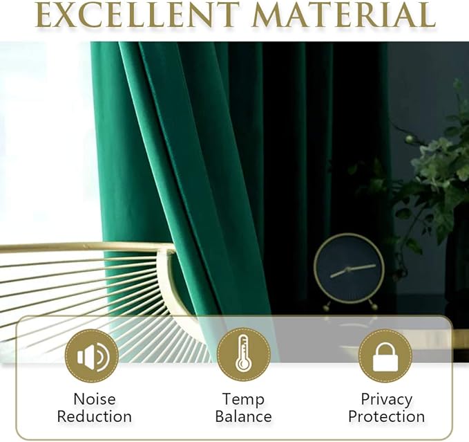 StangH Super Soft Velvet Curtains Emerald Green, 96 inches Window Drapes Light Blocking for Kids Bedroom Decorative Window Treatment Energy Saving for Hotel Hall, W62 x L96, 2 Pieces