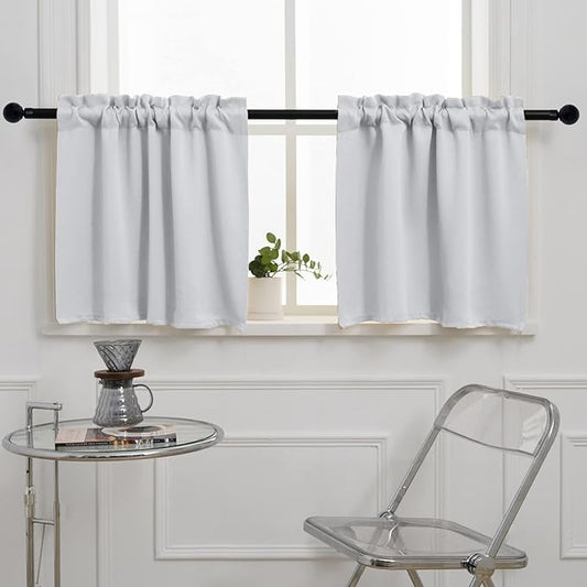 Pickluc Greyish White Cafe Curtain (Half Window Curtain) 36 Inches Length, Rod Pocket Small Kitchen Curtain, Short Blackout Curtain for Small Window, 30" Wide and 36" Long, 2 Panels