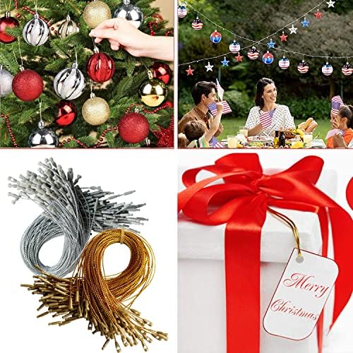 Birsppy Jeymei 200Pcs Christmas Ornament Hooks Silver String Hanger with Snap Locking Metallic String for Christmas Valentine's Day Party Hanging Ropes - Image 6