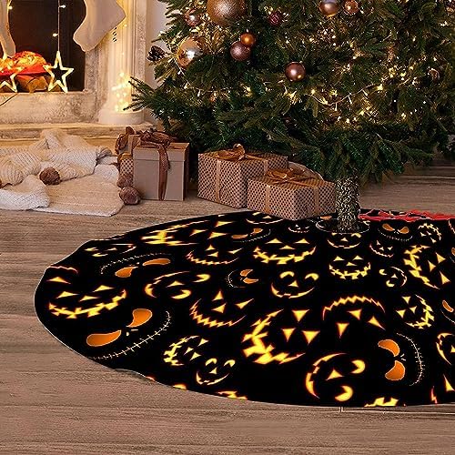 Halloween Tree Skirt 36Inch Pumpkin Smile Face Halloween Christmas Tree Decorations Black Tree Skirt for Fall Holiday Party Home Decor - Image 5