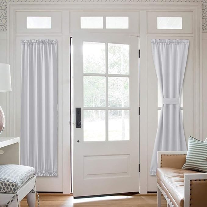 NICETOWN Greyish White Sidelight Door Panel - Room Darkening French Door Thermal Drapery for Privacy (25" Width x 72" Length, Platinum |Tie Back Included, 1 PC)