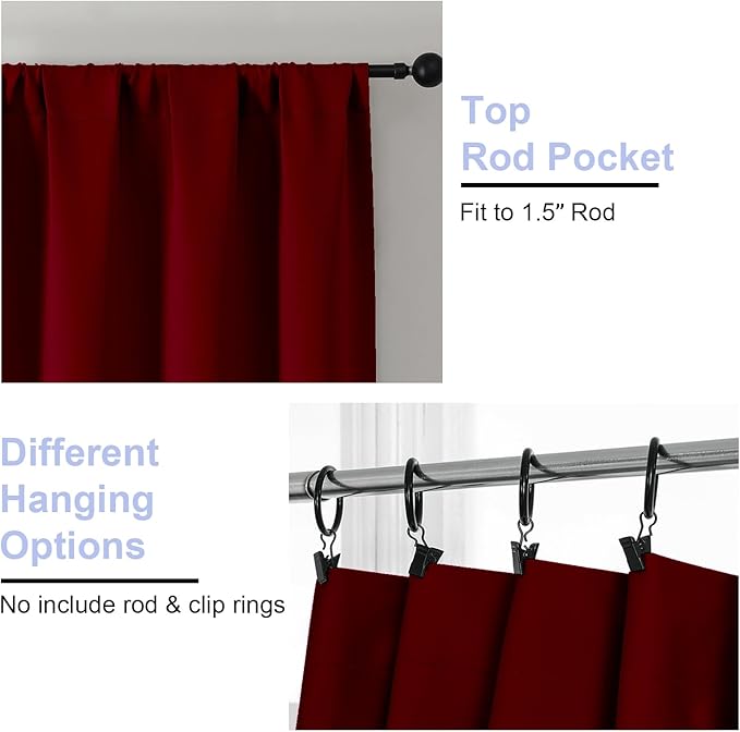 Simplebrand Ava Red Short Blackout Curtains for Bedroom 54 Inches Long 2 Panels Set, Solid Thermal Insulated, Energy Saving Window Treatment Curtains Blackout Drapes, W40 x L54 Inch, Red