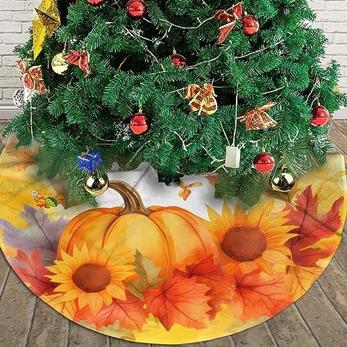 Fall Sunflowers Pumpkins Tree Skirts Xmas Ornaments, Butterflies Tree Mat for Christmas Party Holiday All Occasions 48" - Image 5