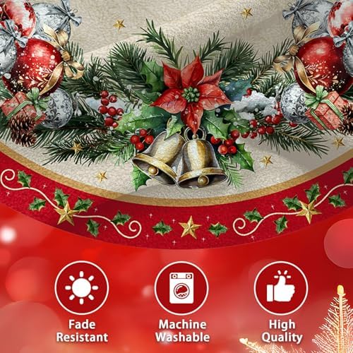 Red Balls Christmas 48in Tree Skirt, Christmas Tree Decor - Image 4