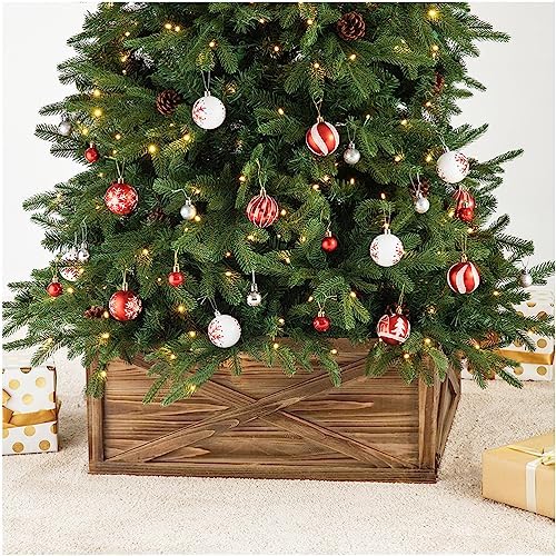 Glitzhome Wooden Tree Collar, Christmas Tree Base Cover, 22" L Natural Tree Skirt Collar Christmas Tree Collars for 7.5ft Tree by Glitzhome