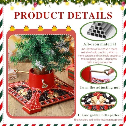 Cinnvoice Cast Iron Christmas Tree Stand for Real Live Trees, Red - Image 5