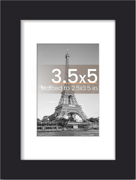 upsimples 3.5x5 Picture Frame, Display Pictures 2.5x3.5 with Mat or 3.5x5 Without, Wall Hanging Photo Frames, Black, 1 Pack