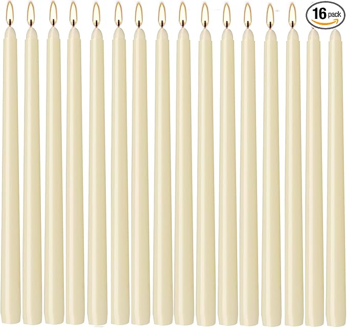 16 Pack Ivory Taper Candles, 7-8 Hours Burn Time, Unscented, Smokeless and Dripless, 4/5 x 10 Inch for Christmas,Household,Dinner,Wedding,Valentine's Day,Party and Home Décor Candlesticks
