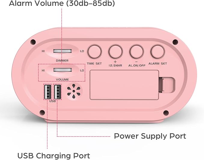 REACHER Pink Colorful LED Digital Alarm Clock with USB Charger - Image 4