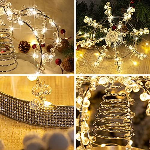 LAWOHO Christmas Tree Topper Star, Jeweled Crown with 60 Warm White LED USB Lighted Tree Topper, Xmas Tree Decor with Remote Control 8 Lighting Mode, Timer, Dimmer for Christmas Tree Ornament（Silver） - Image 4